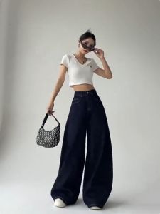 Plus Size 25-41 Korean High Waist Wide Leg Jeans Women Baggy Jeans Casual Loose Straight Slacks Trousers