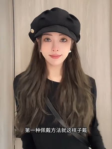 【 In Stock 】Fashion Black Womens Beret Versatile Pleated Cloud Hat Makes Your Face Look Smaller Painters Newsboy Cap Beret Wanita贝雷帽