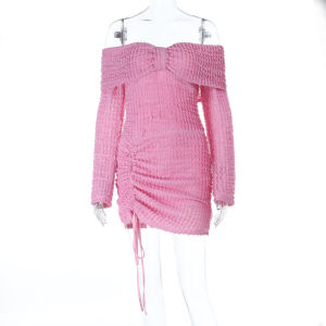 ชุดเดรสยาวคลุมเข่าแขนยาวทรงเอเอวสูง ผ้าถัก ชุดเดรสผู้หญิง ชุดหวานๆ สำหรับคู่รัก ฤดูใบไม้ร่วง 2025