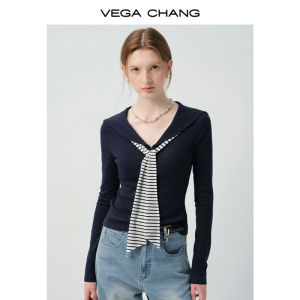 Long Sleeve Winter Preppy Style Navy Collar Striped Knit Top