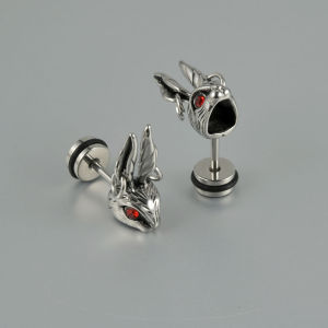 1Pair Gothic Rabbit Earrings Evil Red Eyes Rabbit Stud Earrings Stainlees Steel Skull Skeleton Black Oil Drip Steel Earrings