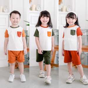 POCKET TEE SET / SETELAN ANAK KANTONG POLOS USIA 1-5 TAHUN