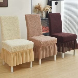 Miumiu Elastic Jacquard Chair Cover for Dining Table with Skirt Stretchable Universal Plain Thick Chair Protector