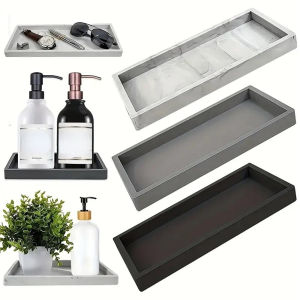 1Pc Bathroom Vanity Silicone Tray Rectangular Dish Soap and Sponge Holder Vanity Perfume Organizer Makeup Ring Storage Tray Home Essentials Home Decor Home Furniture
