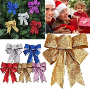 Golden Bow Decoration Holiday Bows Ornaments for Christmas Tree / Ribbon Christmas Garland Decorative Decorations Fabric Bowknot / Christmas Tree Bowknot Hanging Pendants