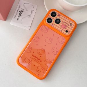 Sanrio | Luxury Full Screen Lines Hello Kitty Head Large Window Lens Protective Phone Case For iphone 17 16 15 14 ProMax Shockproof Cover
