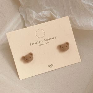 Autumn Winter Plush Bear Pearl Earrings Women Unique Design High Quality Cute Ear Jewelry Korean Style Alloy Silver Gold