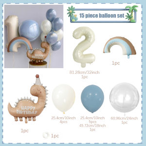 15 Chiếc Khí Cầu Chủ Đề Khủng Long Bộ Màu Trắng Sữa Số Bóng Bay 0-9 Cho Tiệc Sinh Nhật Khủng Long Tắm Trang Trí Hình Động Vật Hoạt Hình