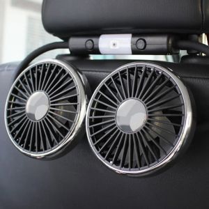 360° Rotation Double Head Car Back Seat Fan 3-speed Wind Adjustment USB Auto Cooling Fans for Summer Car Accessorie