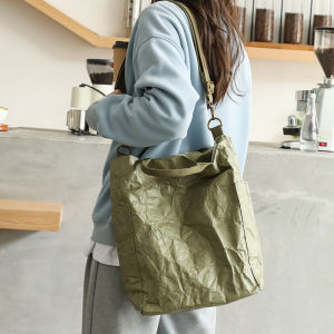 กระเป๋าทรงถังแบบหิ้วกระดาษคราฟท์สไตล์เกาหลีสำหรับผู้หญิง INS กระเป๋าโท้ทกระดาษดูปองท์สุดฮิตกระเป๋าสะพายไหล่สะพายข้างแนววินเทจแมทช์ลุคง่าย
