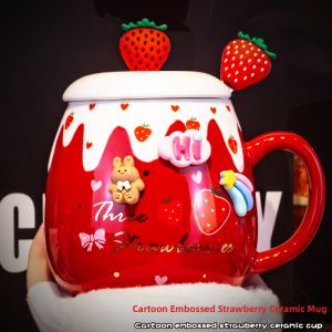 Stylish Cute Strawberry Mug With Lid and Spoon