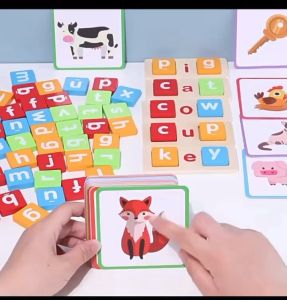 YiGo (Wooden Reading Blocks) Learn English Reading and Spelling Game Learn Alphabet英文字母单词拼图板 拼图教学玩具 宝宝早教玩具 儿童益智英语玩具 英语早教