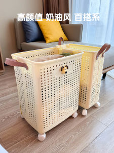 ถังใส่เสื้อผ้าสีสันสดใสพับได้สำหรับใช้ในบ้าน รถเข็นล้อเลื่อนสำหรับเก็บเสื้อผ้าสกปรก ถังใส่เสื้อผ้าสำหรับใช้ในห้องน้ำแบบอเนกประสงค์