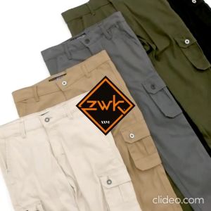 Cargo Pants - Celana Panjang Pria Stretch Kargo Slim fit Cream