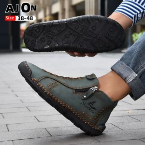 Mens boots handmade casual shoes flat shoes straight zipper boots mens ankle plus size shoes 39-48