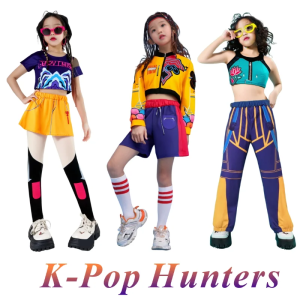 K-POP Hunter Girl Group Cosplay Costume Luminara Zoey Anime Set Childrens Performance Outfit Polyester Short Sleeve round Neck