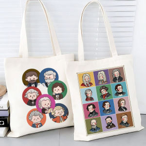 Large Capacity Canvas Shoulder Bag Mozart Beethoven Classical Musician Handbag Student Practice Sheet Music Bag Casual Tote Bag