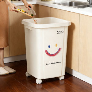 Aesthetic Capacity No Lid Moveable Kitchen Square Trash Bin