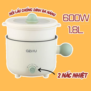 Nồi Lẩu Điện Chống Dính Đa Năng OZHU 2 Nấc Nhiệt Kèm Giá Hấp Nồi Lẩu 2 Tầng Chống Dính Vân Đá Cao Cấp Dung Tích 1.8L Công Suất 600W