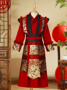 ชุดกี่เพ้าฤดูหนาวสำหรับเด็กชาย ผ้าฝ้ายผสมโพลีเอสเตอร์ 100% ทรงพอดีตัว แขนยาว ปกโปโล ชุดการแสดง ชุดเด็กชาย