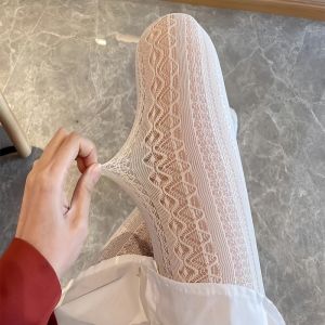 Women Lolita Tights Lace Stockings With Pattern Woman Hollow Out White Pantyhose Female Fishnet Stockings Tattoo Tights Autumn