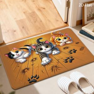 VIKAMA Ins Warm Cute Kitten Doormat Realistic Baby Cats Vintage Ornate Print Non Slip Farmhouse Front Door Decor Rug
