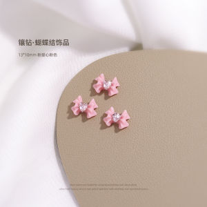 Internet Celebrity Dragon Heart Bow Nail Ornament Girl Heart Colored Loving Heart Diamond Resin Flat Bottom Nail Ornament