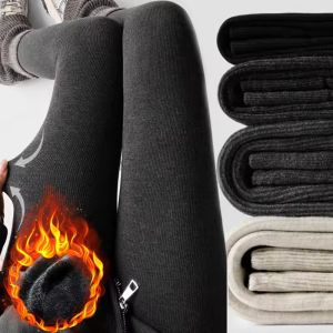 Winter Warm Thermal Fleece Lined Oat Grey Pantyhoses Comfort Japanese Ribbed Cotton Tight Velvet Plush Soft Non Pilling Leggings