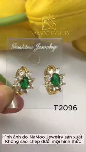 Bông Tai Nữ Đính Đá Xanh Mạ Vàngv T2096 Sát Tai Bền Màu