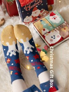 JINGCHI | Coralline Velvet Mid-Calf Socks Womens Warm Cartoon Sleepwear Floor Slippers Lucky Year Gift Box Sweet Style Polyester Fiber