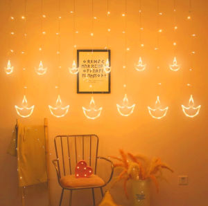 Diwali Light Deepavali Light CurtainString Lights with Pack of 12 Hanging Diyas Anchor Curtain Lights deepavali decoration light Bedroom Christmas Deepavali Wedding Decoration String Lighting