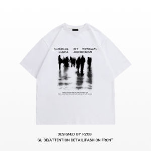 Vintage White Cotton Short Sleeve T-Shirt Womens Summer Street Style Half Sleeve Top Black Shadow Portrait BF Casual Shirt