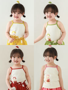Breathable Cute Color Block Thin Strap Little Vest Summer New Arrival Childrens Sweet Lovely Soft Cotton Blend Fabric Vest for Girls