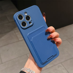 Luxury Solid Color Card Bag Slot Holder Pocket Phone Case For iPhone 16E 15 14 13 12 mini 11 Pro Max XS XR X 7 8 Plus Back Cover