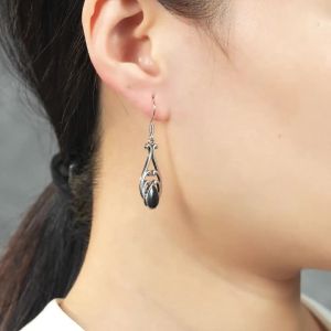 Huitan Hollow Out Design Women Drop Earrings Inlaid Brilliant Black CZ Fashion Party Elegant Lady Accessories Wedding Jewelry
