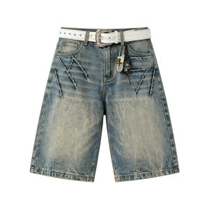 NANSSE | Vintage Faded Lightning Stripe Trendy Summer Denim Shorts