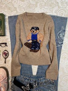 Áo Len Dệt Kim Dài Tay Rộng Rãi Phong Cách Hàn Quốc Thiết Kế Hoạt Hình Thường Ngày Mùa Xuân Thu Cho Nữ