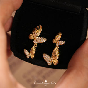 Elegant Vintage Butterfly Micro-Paved Earrings Fashionable Versatile Small Size Sparkling Dainty Clip-Ons for Women