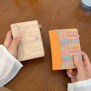 ENSOLEILE túi cặp ví nữ ví tiền nữ mini ví đựng tiền ví đựng tiền nữ Của phụ nữ túi mới của phụ nữ Ví ngắn bện nóng Ví Đựng Thẻ Ví Dây Kéo