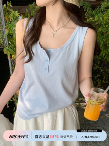 Blue Vest Women Summer Outerwear Loose Strap Thin Cotton Linen Sleeveless Top Design Sensation Casual Fashion plus Size