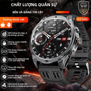 Đồng Hồ Thông Minh Quân Sự 2026 Bản Đồ GPS Chống Nước 10ATM 170+ Chế Độ Thể Thao La Bàn Đo Nhịp Tim Đèn Pin Chức Năng Gọi Điện