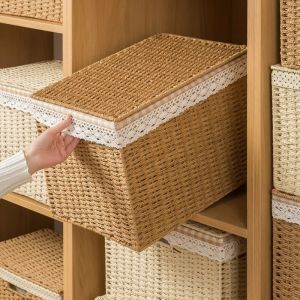 Bamboo-Style Weaving Storage Box for Clothing and Clutter