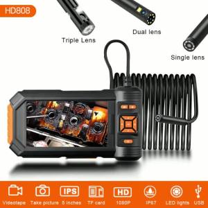Industrial Endoscope Camera 5 Inch IPS Screen 1080P Single Dual Triple Lens 8mm IP67 Borescope Inspection Camera for Car Sewer