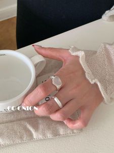 S925 Sterling Silver Heart Shaped Ring Openable Adjustable Wide Face Peach Heart White Agate Fashionable Jewelry for Women