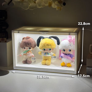 Lighted Display Case Toy Stand Figure Storage Box for Vinyl Dolls Collectible Figures with Lamp Base Plastic Magnetic Open