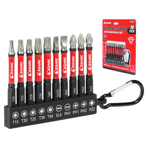EZARC 10-Pieces Screwdriver Bit 65mm Anti-Slip Magnetic Torx Phillips Pozidriv Slotted Bits 1/4" Hex Shank Diamond Tip S2 Steel