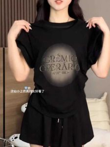 plus Size Womens T-Shirt Summer Design Slimming Waist Concealing Belly Cute And Spicy Short Sleeve round Neck Casual Top