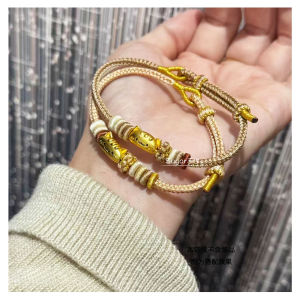 Handmade Original Champagne Color Braided Rope Bracelet with Cat Pendant French Bread Design Autumn Fashion Jewelry Accessory