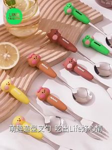 100% Authentic Line Friends Serveware Fork Spoon 304 Stainless Steel Household Dessert Coffee Spoon Cake Fork BROWN SALLY CONY CHOCO LFB43/LFB42