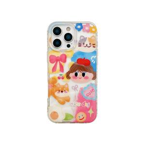 Ufull Cute Cartoon Graffiti Dog Girl Phone Case Silicone Full Cover Protection for Apple iPhone 16 pro Max 17 New Model Best Friend Style